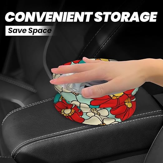 Retro Groovy Floral Car Trash Can Garbage Cans Foldable,Cute Hanging Car Organizer and Storage Bag Leak Proof, Auto Back Seat Trash Bin Universal for Truck, SUV, Outdoor Travel