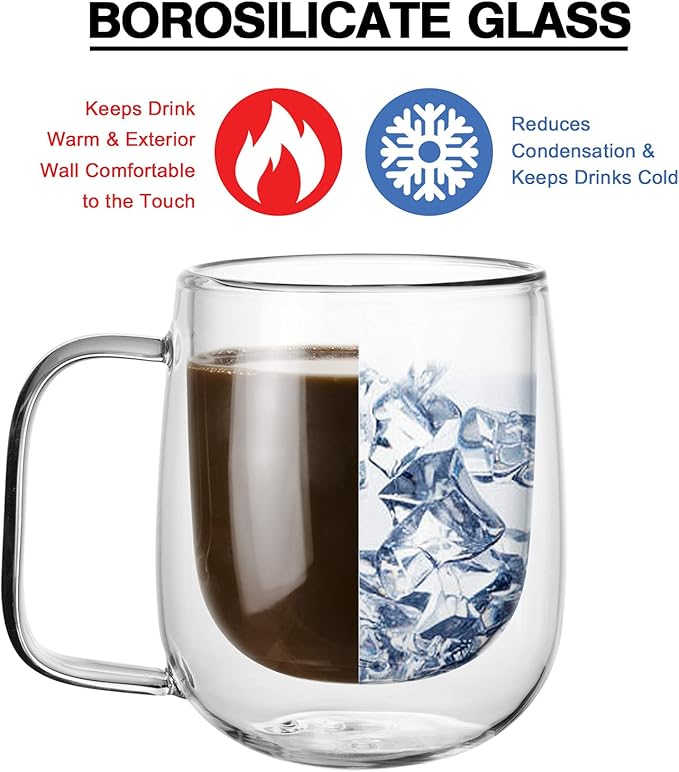 Little World Glass Coffee Mug, 8.5 oz Double Walled Insulated Cup Heat-resistant for Tea Coffee Latte Cappuccino Espresso Iced Tea Dishwasher & Microwave Safe, Set of 1 (Round)
