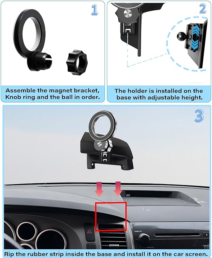 Car Phone Holder for Toyota Tundra 2007-2013 /Sequoia 2008-2017 Accessories Compatible with MagSafe Hands-Free 360° Rotation Adjustable Cell Phone Mount Does Not Affect Air Vent