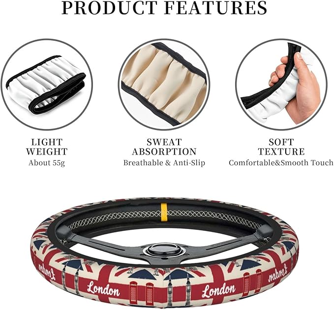 Neoprene Steering Wheel Cover The British Flag Print Car Steering Wheel Cover Universal Fit for Most Cars