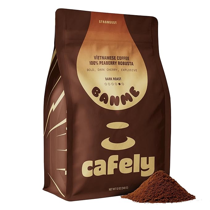 Cafely Vietnamese Awakening Coffee Trio - Ground Coffee Variety Pack (BanMe Peaberry, Hanoi Robusta, Saigon Blend) - Dark Roast, High Caffeine, Low Acid, Direct Trade, For French Press - 3x12oz