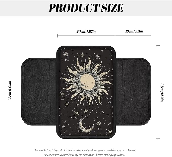 Boatee Sun and Moon Car Center Console Cover Car Console Organizer Universal Console Cushion with 2 Pockets Arm Rest Cover for Car Armrest Seat Box Cover Protector Interior Protector Black