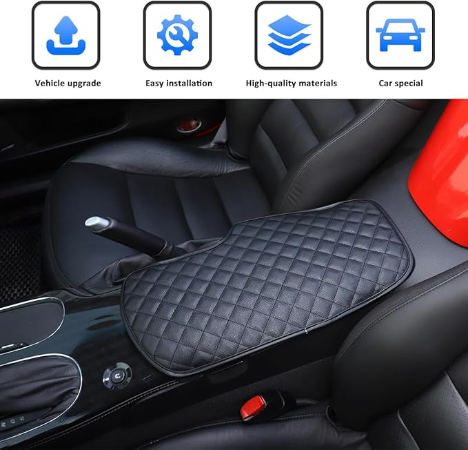 Car Arm Rest Cushion Pad Protector Compatible with Chevrolet Corvette C6 2005-2013 Car Center Armrest Cover,Leather Console lid Protector,Center Console Pad Anti-Scratch Accessories (Black)