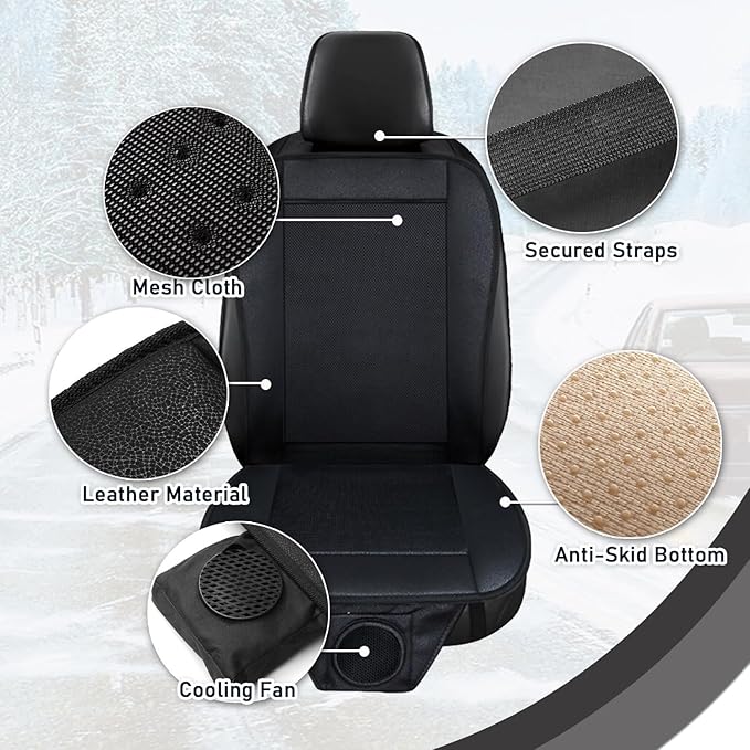 ZONETECH Cooling Car Seat Cushion 12V Black Automotive Adjustable Temperature Comfortable Car Seat Cover