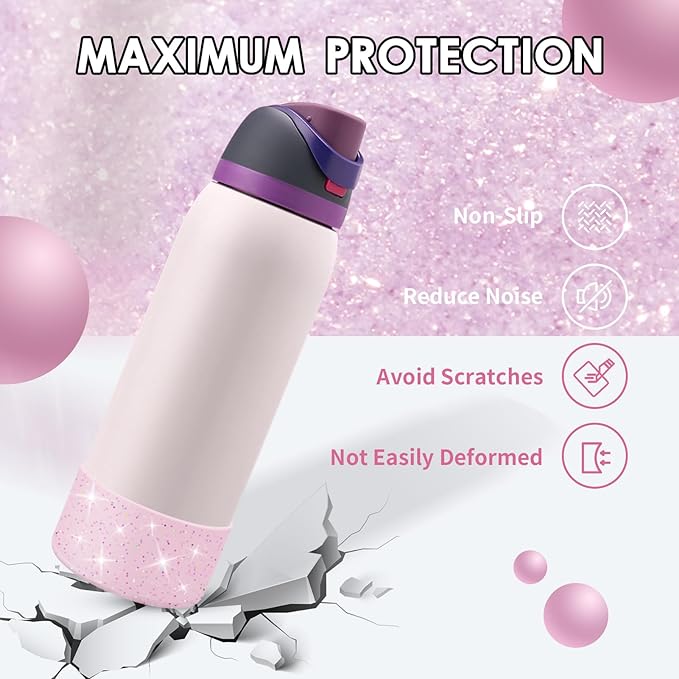 Protective Glitter Silicone Boot Compatible with Owala 24oz 32oz 40oz, Bling Cup Sleeve Bottom Bumper Cover Compatible with Owala FreeSip, Twist, or Flip Stainless Steel Water Bottles