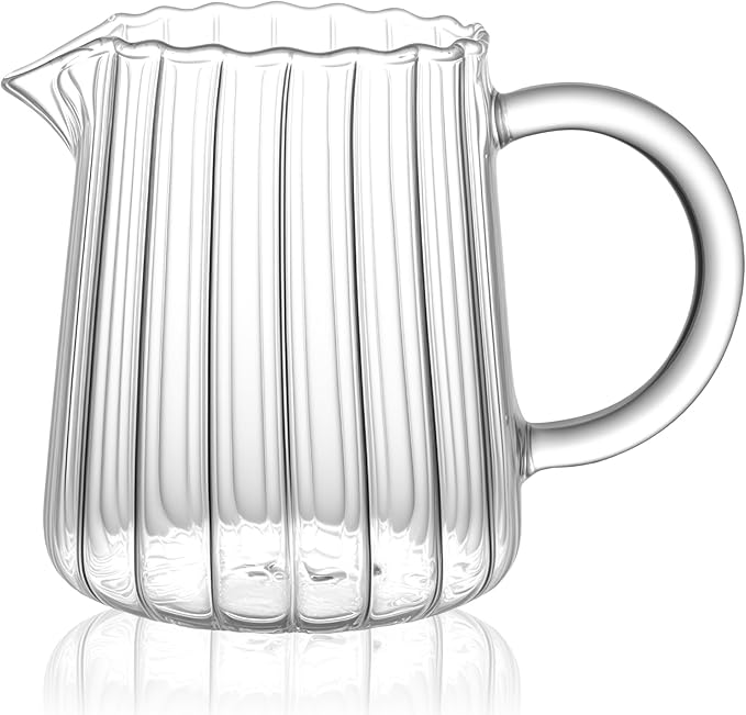 8.5 Ounces Glass Pitcher Small Pitcher Milk Forther Cup Mini Creamer Container Tea Serving Carafe Heat Resistant Breast Milk Pitchers for Coffee Bar Kitchen Essentials (1 Pack)