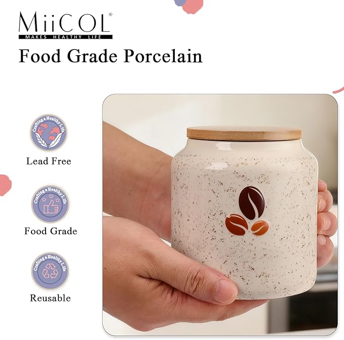 Miicol Ceramic Storage Canister, Coffee Canister with Airtight Lid, Round Food Storage Container, Kitchen Storage Jar for Coffee Bean, Flour, Sugar, Pasta, Spices, 20 fl.oz