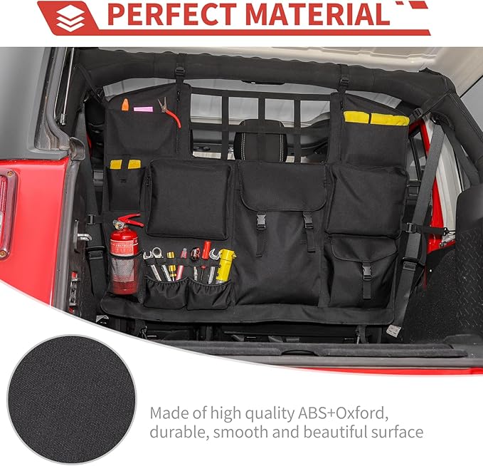 for JKU JLU Rear Trunk Organizer Bag Backseat Haning Cargo Organizer with Multi-Pockets Tool Kits fit for Jeep Wrangler JKU JLU