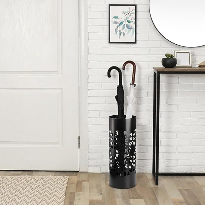 Bekith Metal Umbrella Holder, Free Standing Umbrella Stand for Entryway, Canes Walking Sticks Holder for Home, Office, 6.7" x 6.7" x 16.5", Round, Black
