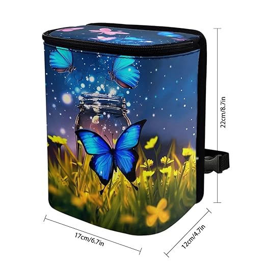 Butterfly Hanging Car Trash Bin Butterfly Car Interior Storage Accessories Portable Leak-Poof Vehicle Garbage Cans Mini Car Trash Cans for Front Back Seat Blue Butterfly