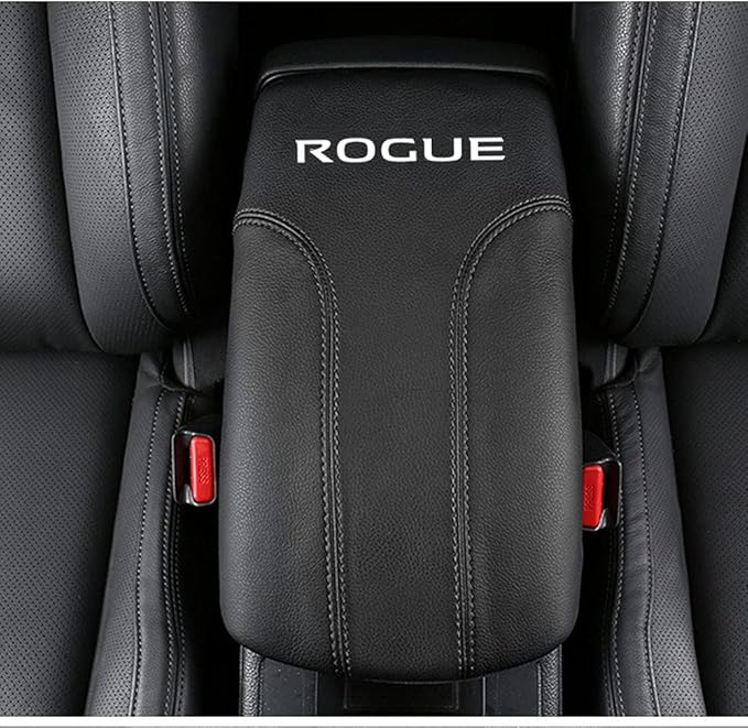 XITER Car Armrest Cover Saver, 1 Pc Center Console Leather Pad Fit for Nissan Rogue 2014-2020, 2017-2022 Rogue Sport Central Console Armrest Box Protector Interior Accessories (Black Stitches)
