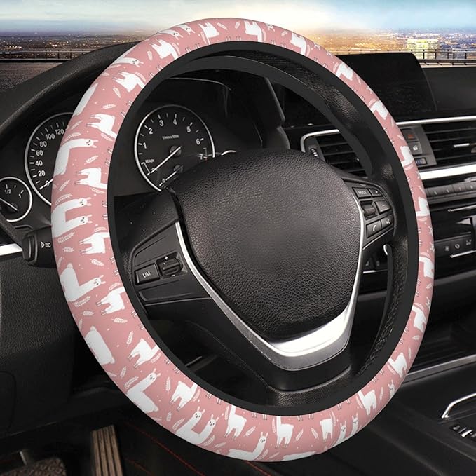 Fluffy Llama Alpacas Universal Fit Steering Wheel Cover for Car, Truck, and SUV, Durable Steering Wheel Protection