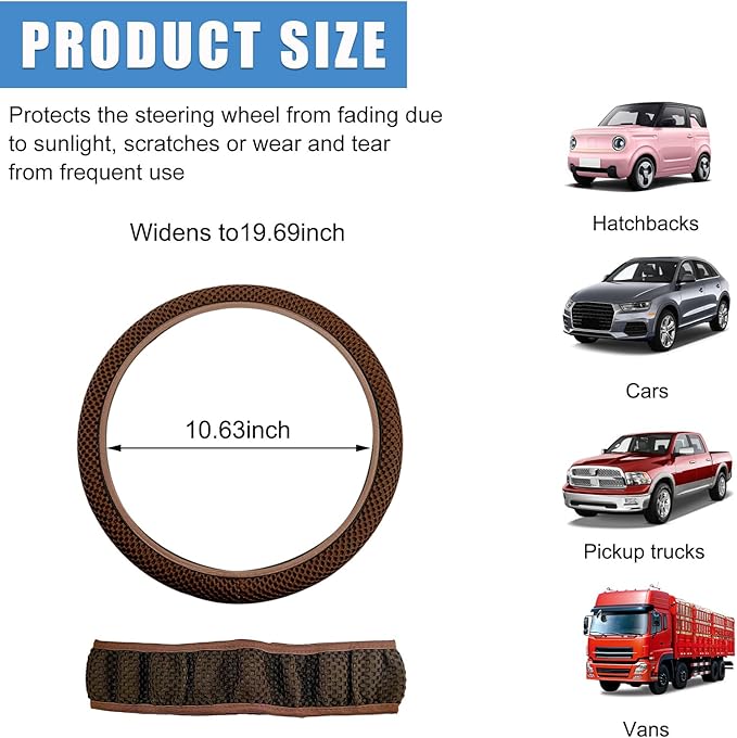 Car Steering Wheel Cover, 15 Inches Automotive Steering Wheel Protector, Elastic Stretch Steering Wheel Cover for Most Vehicles, Universal Interior Decor Car Accessories (Brown)