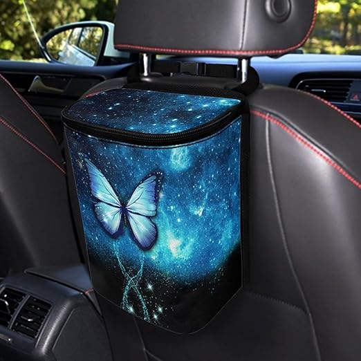DISNIMO Blue Butterfly Car Trash Can Easy-to-Install Car Accessory Interior, Leak-Proof Car Garbage Can Bin Organizer Storage Bag for The Back Seat of Any Cars, Sedans, SUVs & Trucks
