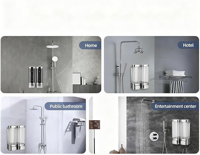 AUNMAS Double, Wall Mounted Manual Gel Hand Hand Pump Drip Proof for Home Kitchen Bathroom (Metal Silver)