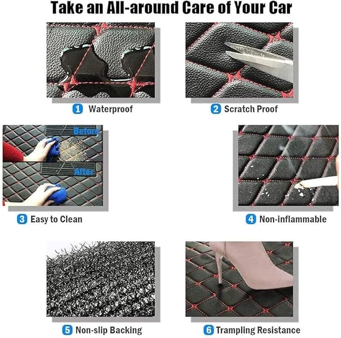 Custom Making Car Floor Mats for 98% Sedan SUV Car Protection Full Coverage Mats Anti-Slip Leather Floor Liners All Weather Car Floor Mats (Red+Black Side)
