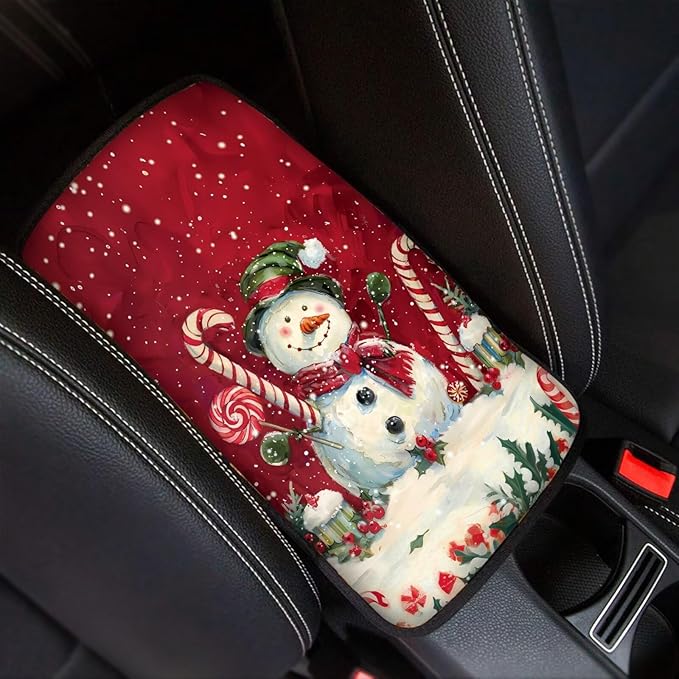 Christmas Snowman Car Console Covers Armrest Console Cover Soft Car Center Console Cover Accessories Protect from Pet Claws Universal Cars Interior Accessories Decoration