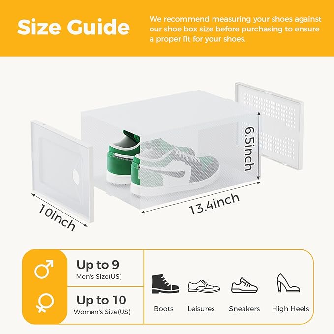 Sweetcrispy Shoe Storage Boxes, Clear Plastic Stackable Shoe Rack Organizer with Lids for Closet, Foldable Sneaker Container, Under Bed and Entryway, 15 Pack, Clear White