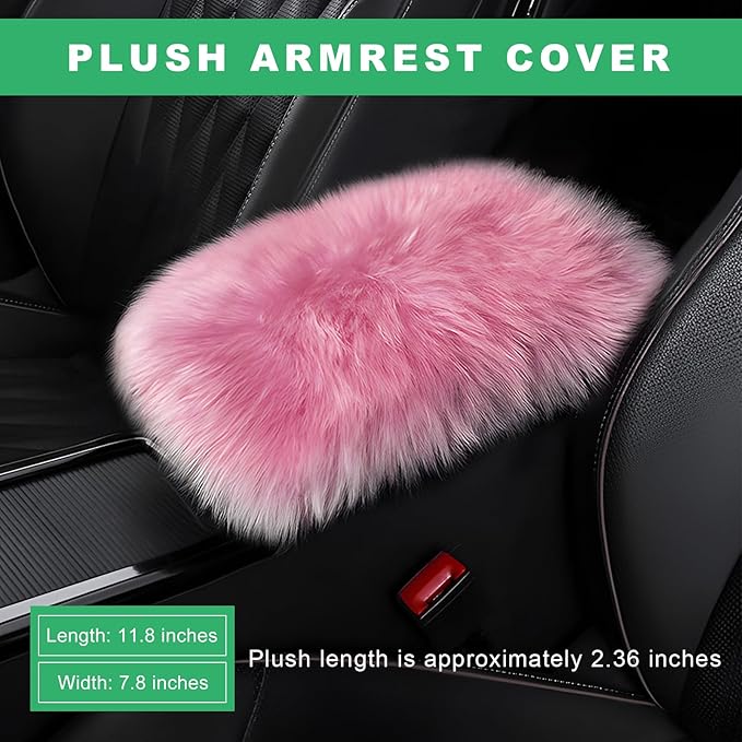 Furry Car Center Console Cover Pad, 11.8"×7.9" Auto Fluffy Plush Center Armrest Protective Cover, Comfortable Fuzzy Armrest Seat Box Protector Cushion for Cars Trucks SUVs (Pink)