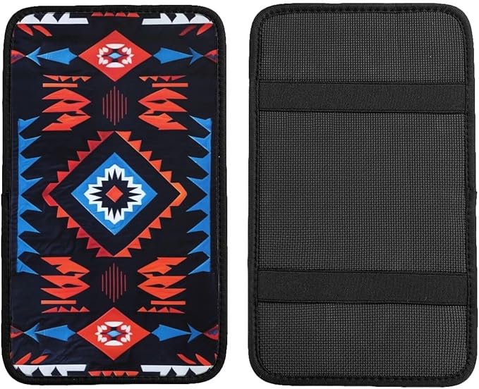 Center Console Cover for Car SUV Truck Van Sedans Western Abstract Armrest Cover Geometry Ethnic Arm Rest Covering Navajo Southwest Console Cushion Pad