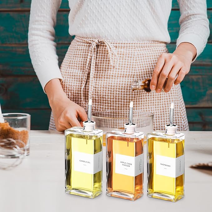 10 Sets Olive Oil Dispenser Bottles for Kitchen with Nozzles Funnel Labels Cooking Oil Dispenser 500ml Set for Kitchen Vinegar Coffee Syrup (Silver)
