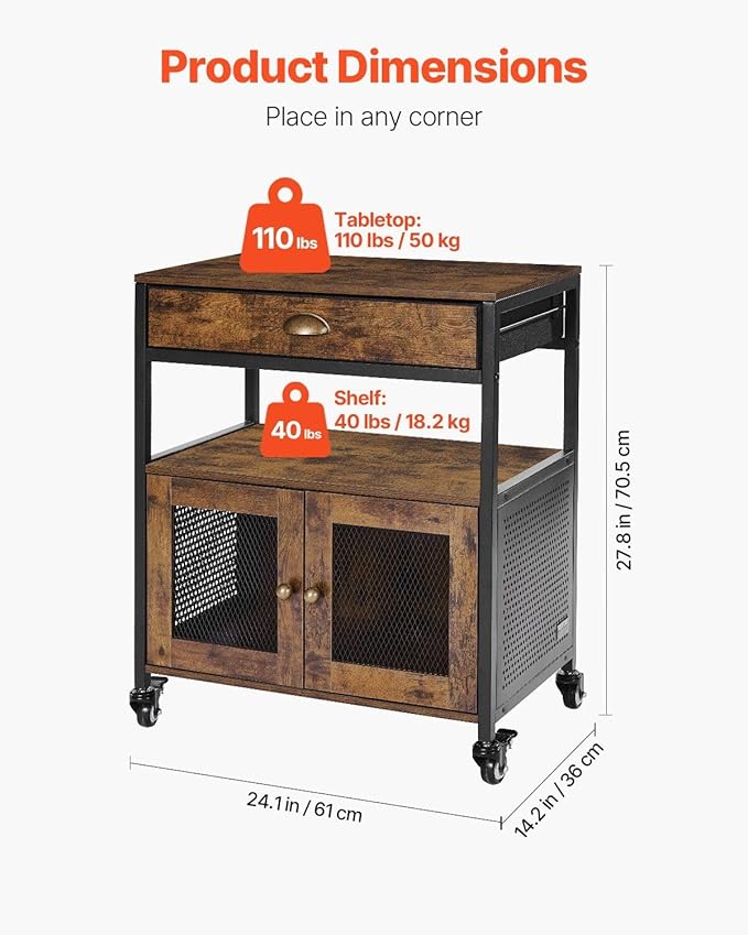 24 Inch Farmhouse Coffee Bar Cabinet with Wheels, Mobile Station with Mesh Door & Storage, Sideboard for Kitchen, Entryway, and Dining Room