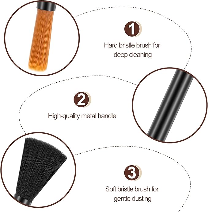 Coffee Grinder Cleaning Brush, Double Head Espresso Brush, Barista Dusting Brushes with Nylon Bristles, Aluminum Handle Grinder Cleaning Tool for Home Kitchen Coffee Machine Clean