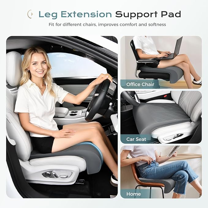 Coverado Car Seat Leg Extension Support Cushion, Waterproof Leather Leg Extender Cushion for Car Seats, Universal Car Seat Extender Cushions Leg Support Fit for Most Car, SUV, Truck (Gray)