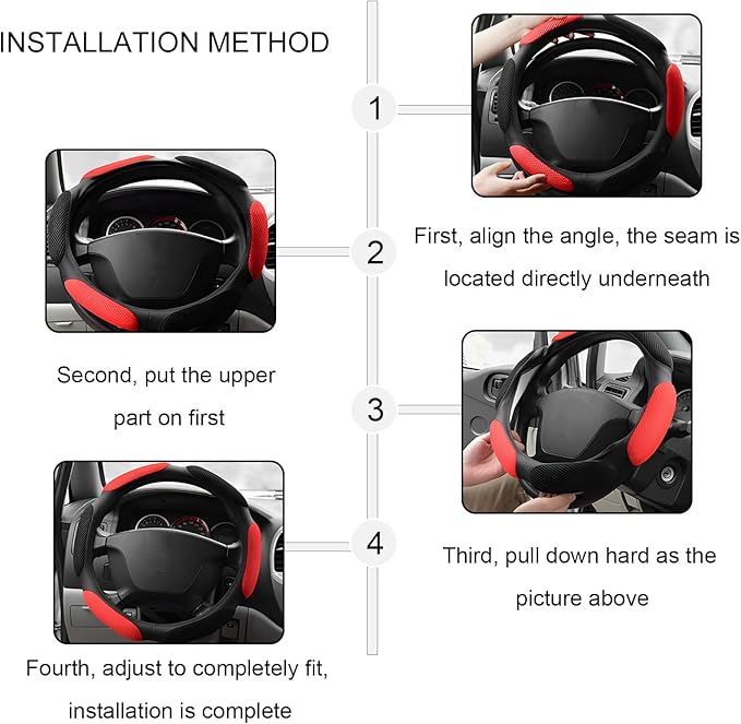 Car Steering Wheel Cover, 15" Breathable Ice Silk Auto Wheel Protector with Comfortable Grip, Anti-Slip Slip-on Steering Wheel Wrap Soft Hand Pad Cushion for Women Men (Red)