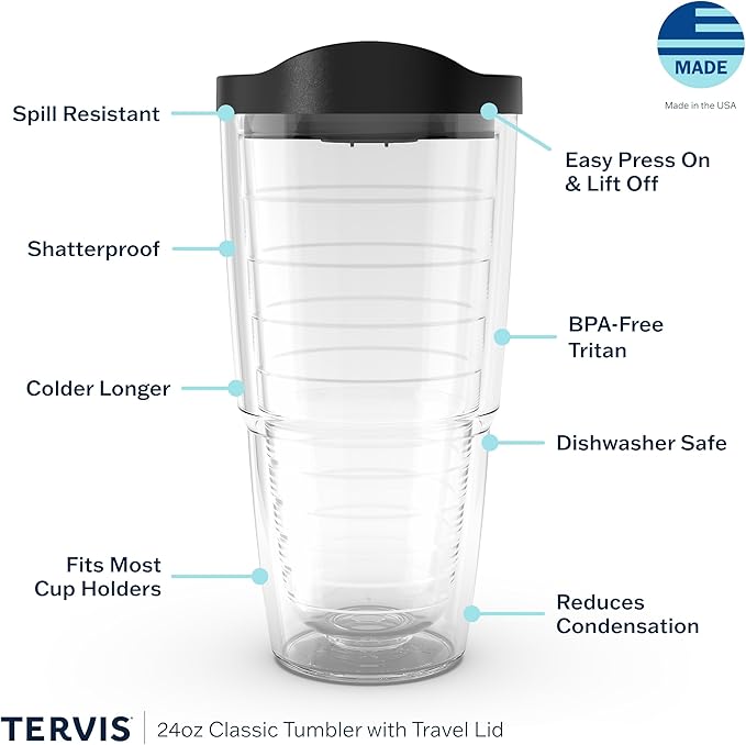 Tervis Clear & Colorful Lidded Made in USA Double Walled Insulated Tumbler Travel Cup Keeps Drinks Cold & Hot, 24oz, Lime Green Lid