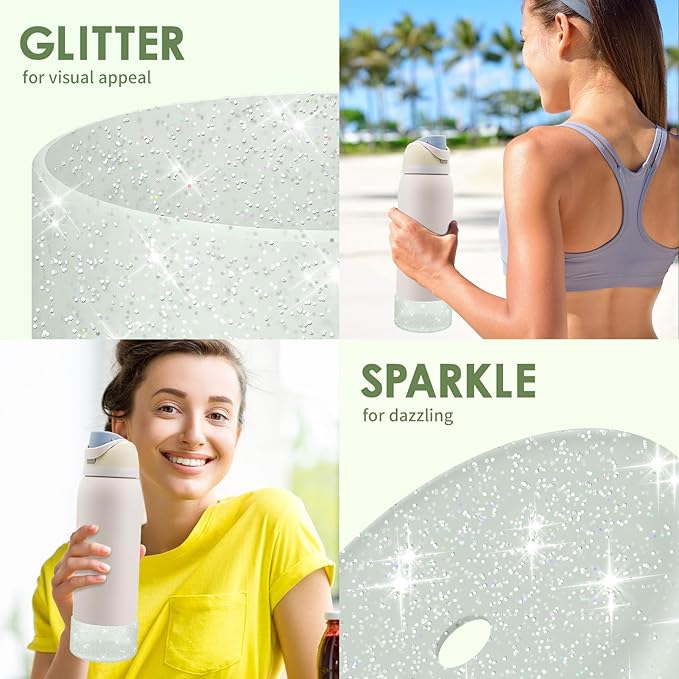 Protective Glitter Silicone Boot Compatible with Owala 24oz 32oz 40oz, Bling Cup Sleeve Bottom Bumper Cover Compatible with Owala FreeSip, Twist, or Flip Stainless Steel Water Bottles