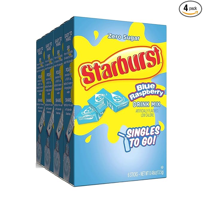 Starburst Blue Raspberry Singles To Go Drink Mix, 0.59 OZ, 6 CT (Pack of 4)