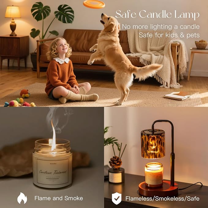 Candeldo Tortoise Shell Home Decor: Black Candle Warmer Lamp with Timer Vintage Leopard Lamp with 2 Bulbs Height Adjustable Cheetah Candle Warmer Dimmable Women Birthday Gift