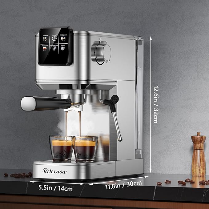 Espresso Machine, 20 Bar Professional Espresso Coffee Maker with Milk Frother Steam Wand, Hot & Iced Coffee Machine, Compact Stainless Steel Coffee Machine for Cappuccino,Latte,Cold Brew