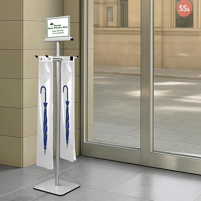 Umbrella Bag Stand, Umbrella Holder Stand with Free 200 Disposable Large Plastic Umbrella Bags, Wet Umbrella Bags Stand