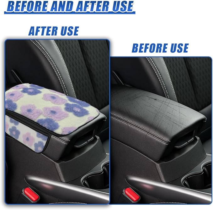 Car Center Console Cover, Soft Fluffy Car Armrest Seat Box Cushion Pad with 2 Storage Bags, Universal Vehicle Interior Protector Accessories for Most Sedans, SUVs, Trucks (Purple)