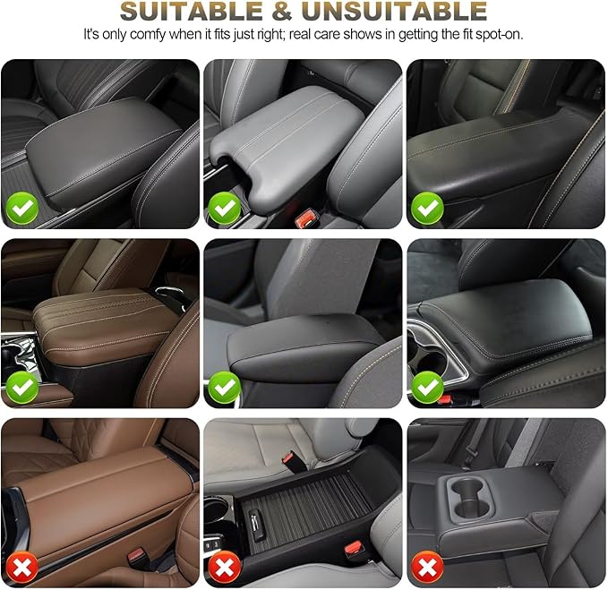 YORKNEIC Armrest Cover for Car Fit for Lincoln Nautilus: Middle Console Cover with 2 Storage Bags Waterproof Faux Leather Car Armrest Cover (Black&Redline)