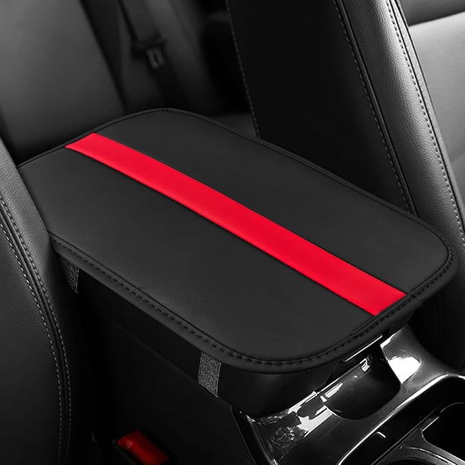 Car Center Console Cushion Pad, Arm Rest Cover for Car, Leather Waterproof Auto Armrest Seat Box Protector, Auto Armrest Storage Box Accessories Fits for Most Vehicles, SUVs, Trucks (Red)