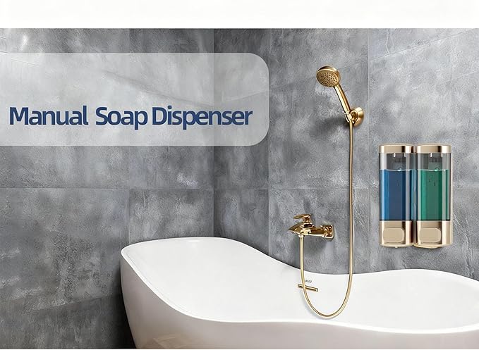 AUNMAS Double, Wall Mounted Manual Gel Hand Hand Pump Drip Proof for Home Kitchen Bathroom (Champagne Gold)