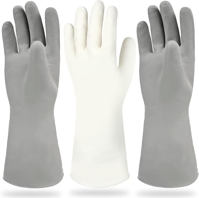 Cleanbear Reusable Dish Washing Rubber Glove Set of 3, Household Cleaning Gloves for Washing