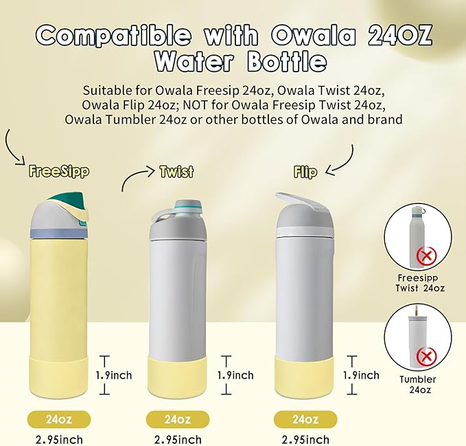 2PCS Silicone Water Bottle Boot, Compatible with Owala 24oz 32oz 40oz, Protective Anti-Scratch & Anti-Dent No Noise Sleeve Cover for FreeSip/Twist/Flip Water Bottles (Sunny Daze, 24oz)
