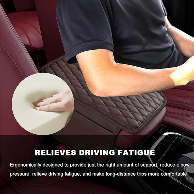 Car Center Console Cover, Waterproof Leather Arm Rest Cushion Pad with 2 Storage Bags, Anti-Scratch Armrest Seat Box Protector Interior Accessories for Most Vehicles (Coffee)