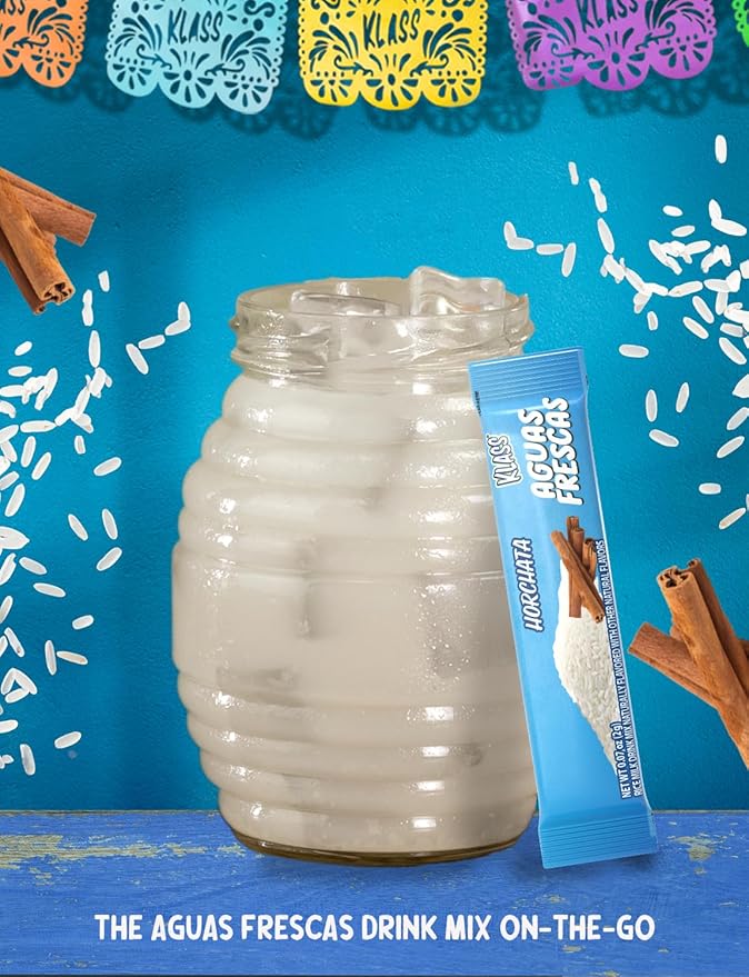 Klass Aguas Frescas, Powdered Drink Mix, 40 Singles Zero Sugar & Caffeine-Free Powder Packets, Water Drink Mix, Flavor: Horchata - 5 Calories Per Packet & Natural Flavors