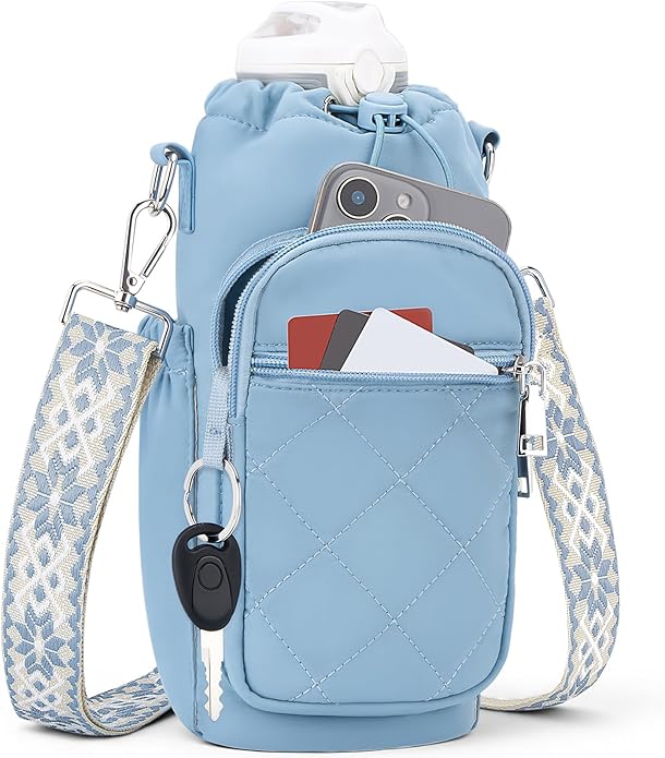 Water Bottle Carrier Bag with Strap, Water Bottle Purse with Phone Pocket 40oz for Walking Hiking