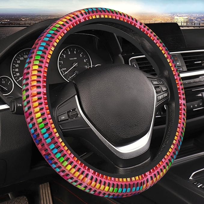 Rainbow Nail Polish Universal Fit Steering Wheel Cover for Car, Truck, and SUV, Durable Steering Wheel Protection