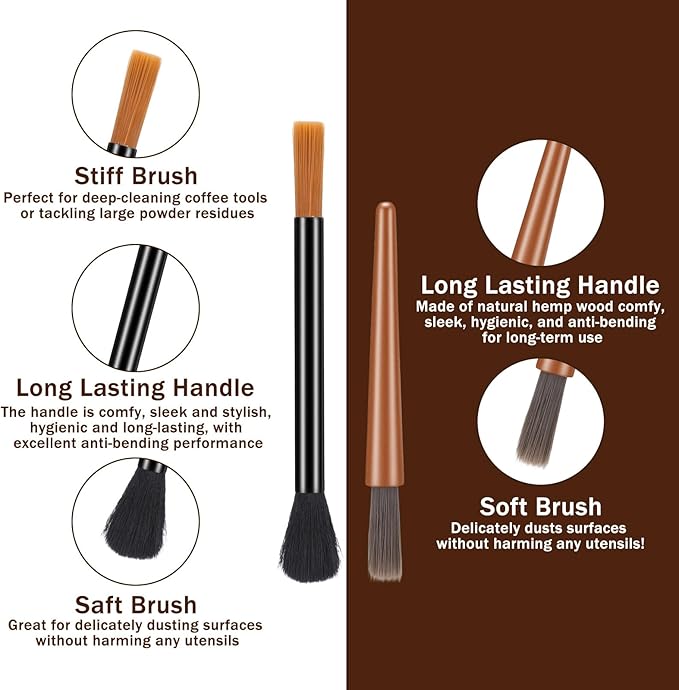 2 Pack Coffee Grinder Cleaning Brush Dusting Espresso Brush Accessories Cleaner Barista Brush Machine Cleaning Brush for Bean Grain Kitchen Home