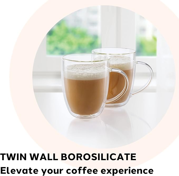 Oggi Set of 2 Double Walled Insulated 12-Ounce Borosilicate Glass Bistro Mugs