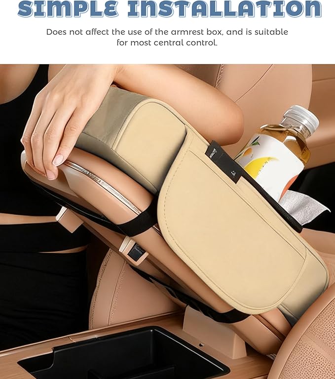 Car Armrest Storage Box,Car Accessories Console Organizers and Storage,Universal Waterproof Leather Console Cover with Cup Holder and Phone Holder,Suitable for Most Cars (Normal, Beige)
