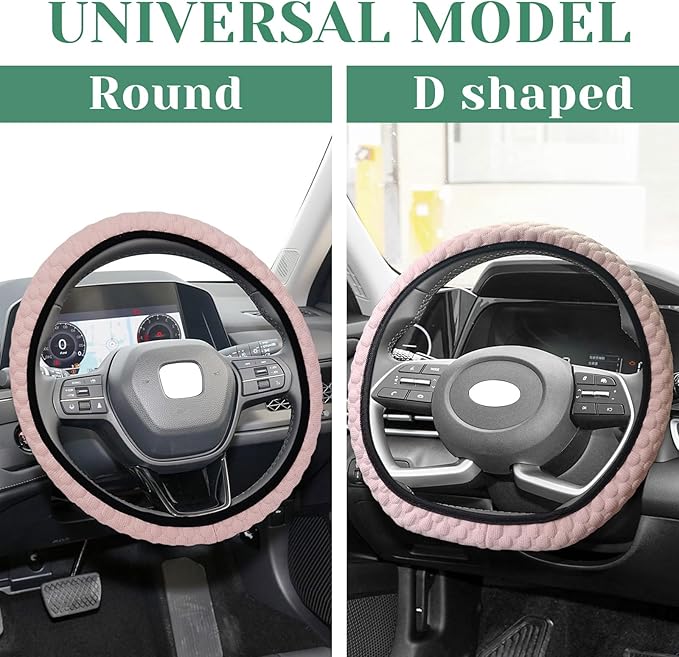 Elastic Stretch Steering Wheel Cover Soft Steering Wheel Protector for Women Girls, Universal 15 inch, Cool in Summer, Microfiber Breathable Ice Silk, Anti-Slip, Easy Carry, Pink