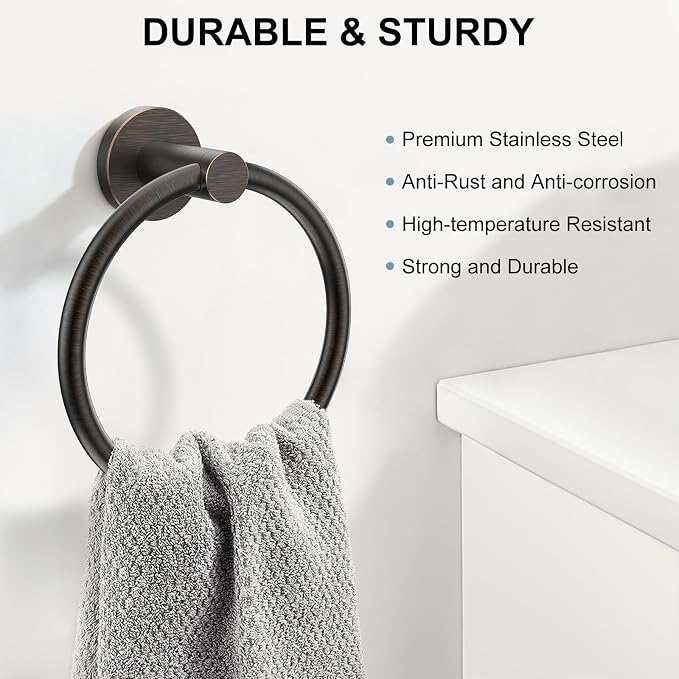 SetSail Towel Holder for Bathroom Wall 2 Packs Towel Ring Screw-in Stainless Steel Hand Towel Hanger for Bathrooms Oil Rubbed Bronze